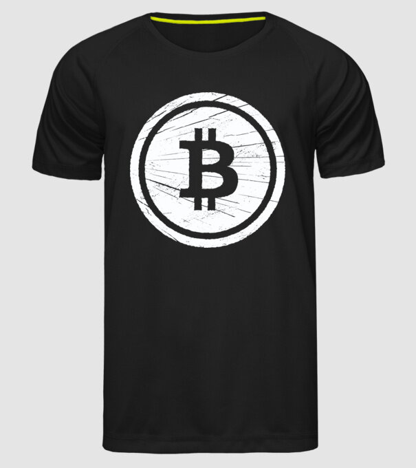 Bitcoin logo model negru pe tricou