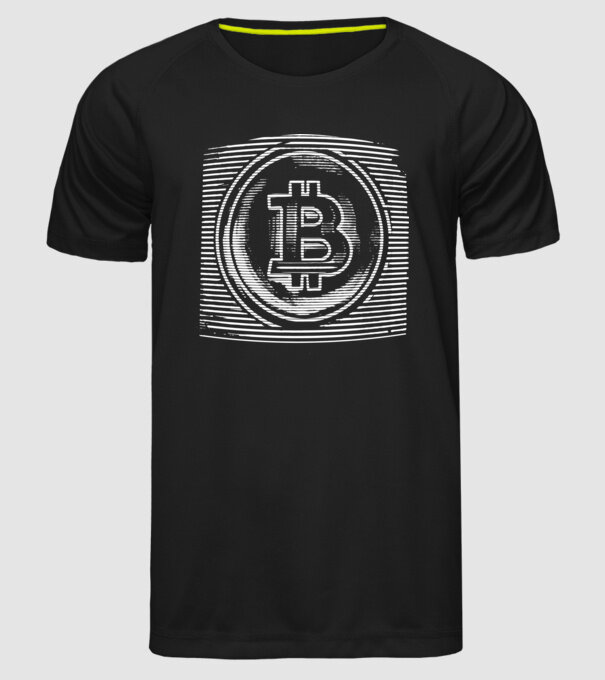 Bitcoin logo model negru pe tricou