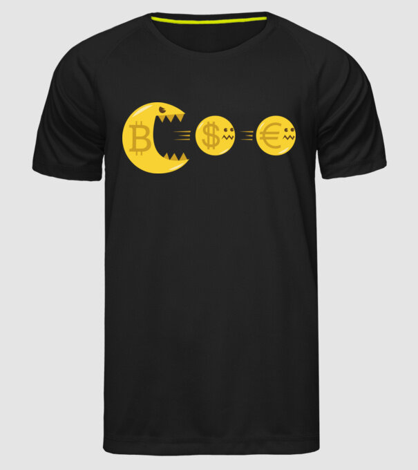 Bitcoin Pacman model negru pe tricou