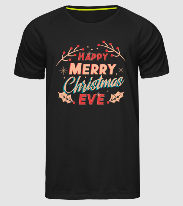 Crăciun Fericit model negru pe tricou
