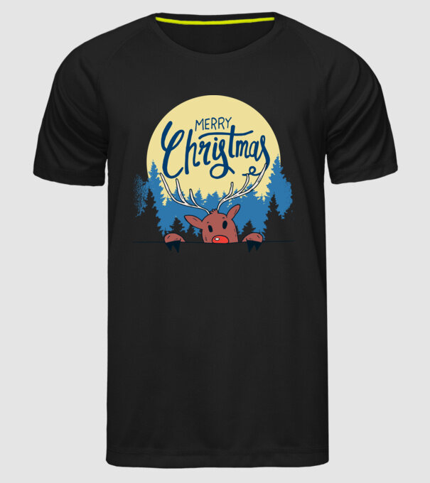 Crăciun Fericit Moș Crăciun cu ren model negru pe tricou