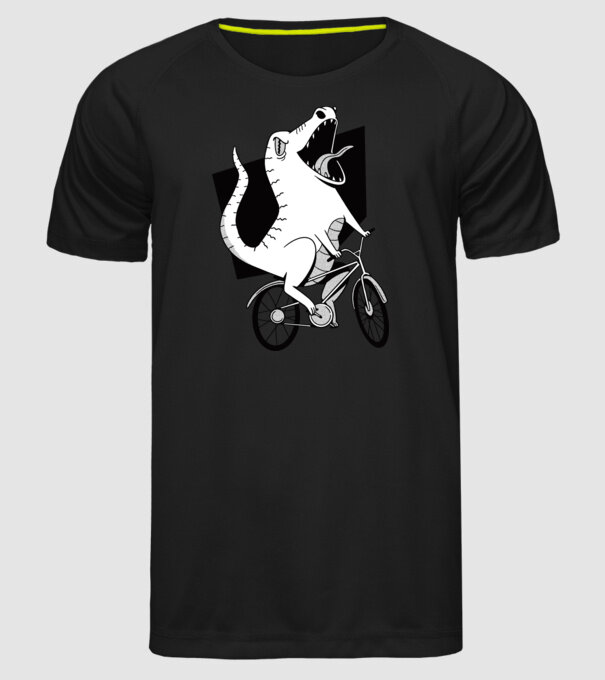 Dinozaur cu bicicletă model negru pe tricou
