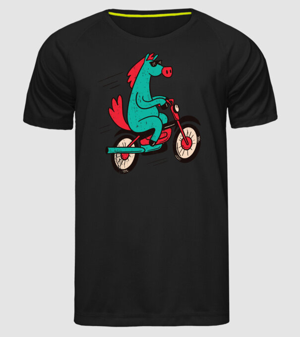 Cal cu bicicletă model negru pe tricou