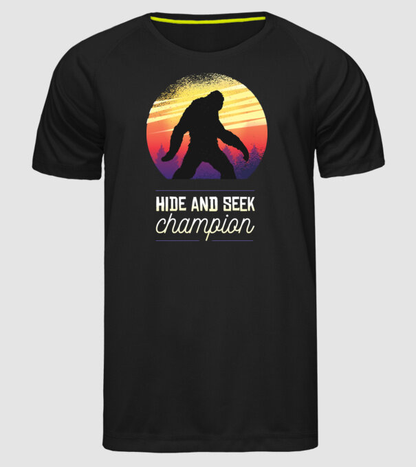 campion de-a v-ați ascunselea Yeti model negru pe tricou