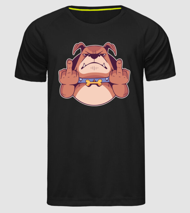 Bulldog arată degetul model negru pe tricou