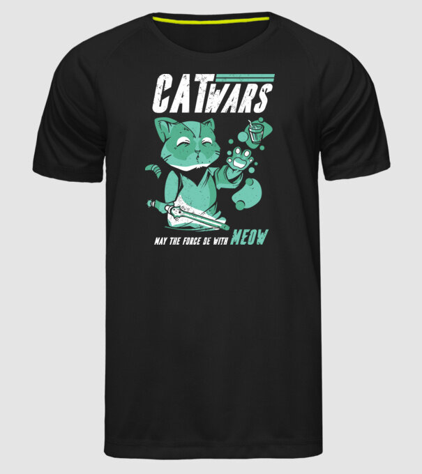 Cat wars - May the force be with meow model negru pe tricou
