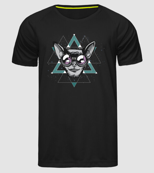 Tricou cu Câine Chihuahua model negru pe tricou