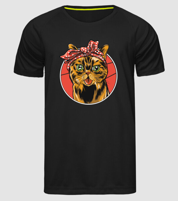 Cap de pisică cu batic model negru pe tricou