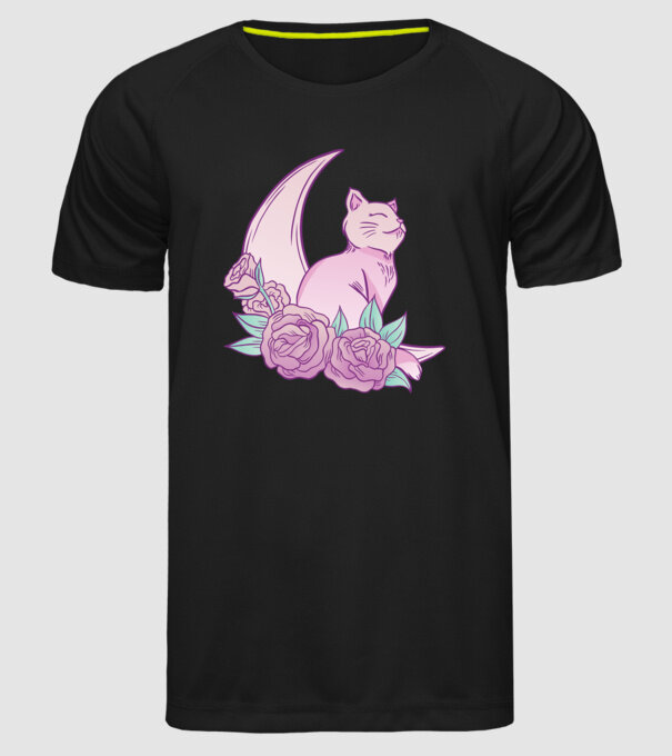 Pisică pe lună model negru pe tricou