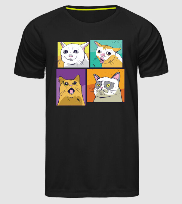 Pisică Meme Pop Art model negru pe tricou