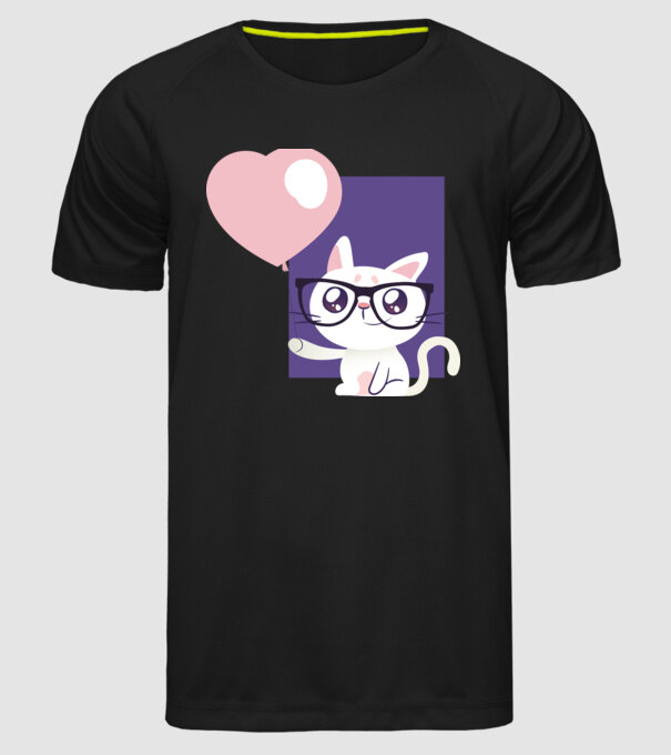 Inimă Pisică cu balon model negru pe tricou