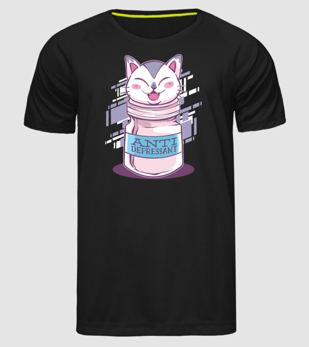 Tabletă antidepresivă pisică model negru pe tricou