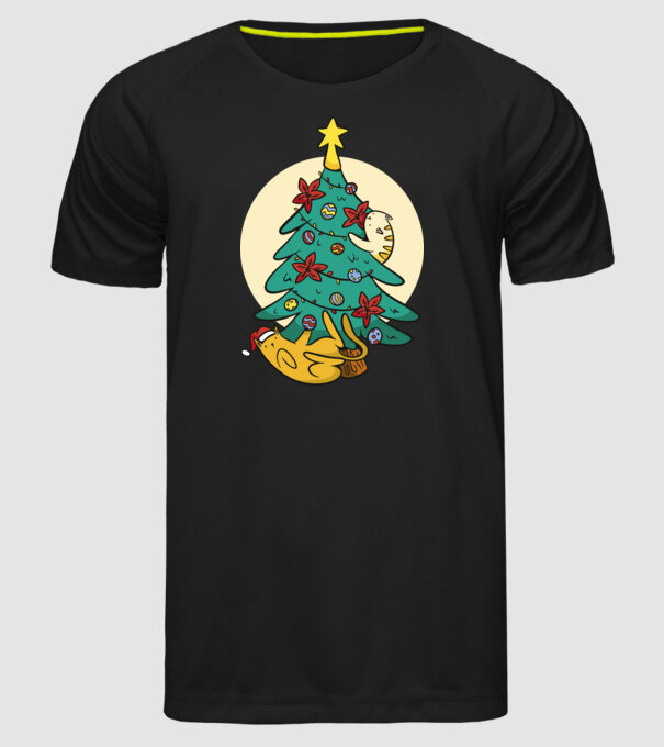 Crăciun cu pisică model negru pe tricou