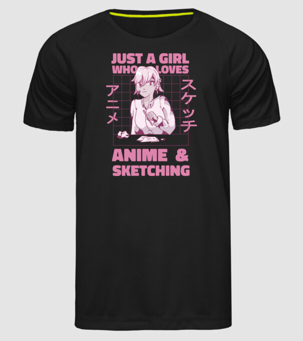 Doar o fată căreia îi place Anime și desenul model negru pe tricou