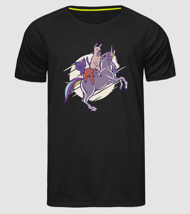 Animale drăguțe pe Unicorn model negru pe tricou