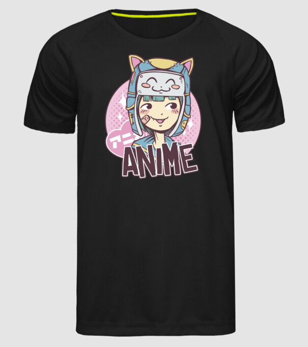 Fată drăguță Anime model negru pe tricou