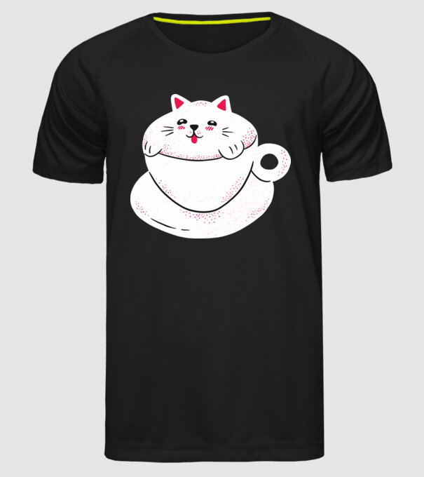 Tricou cafea cu pisică drăguță model negru pe tricou