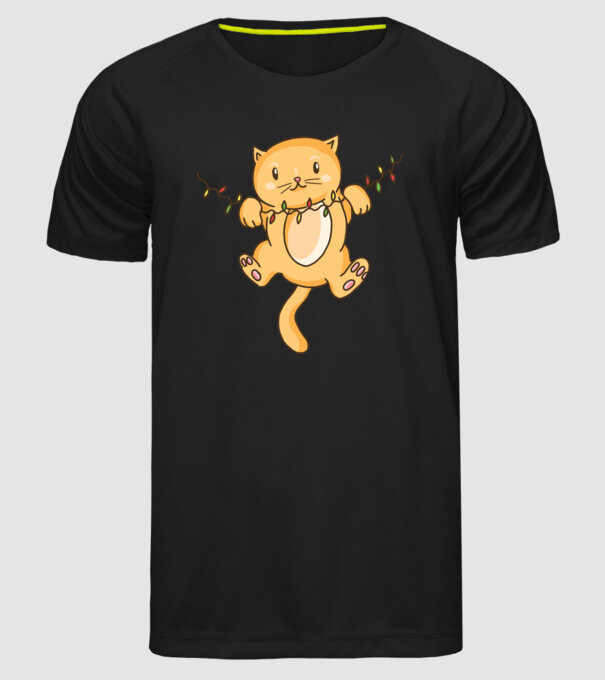 Pisică drăguță Crăciun model negru pe tricou