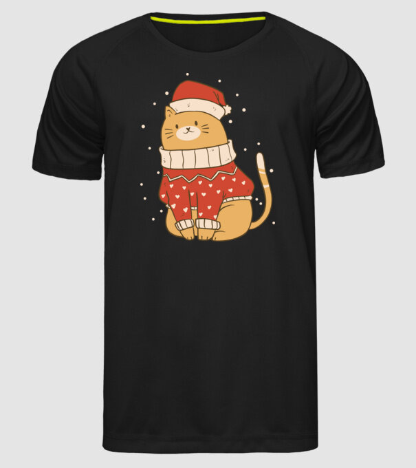Pisică drăguță de Crăciun model negru pe tricou
