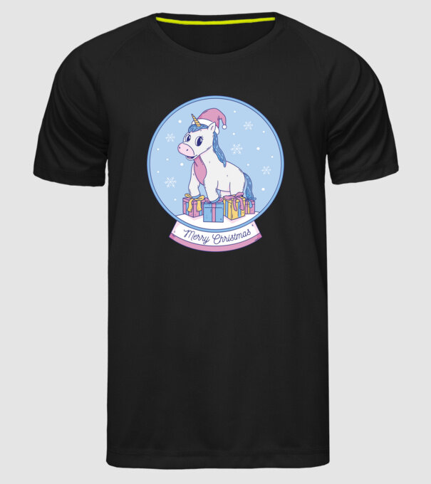 Glob de zăpadă drăguț, de Crăciun, cu Unicorn model negru pe tricou