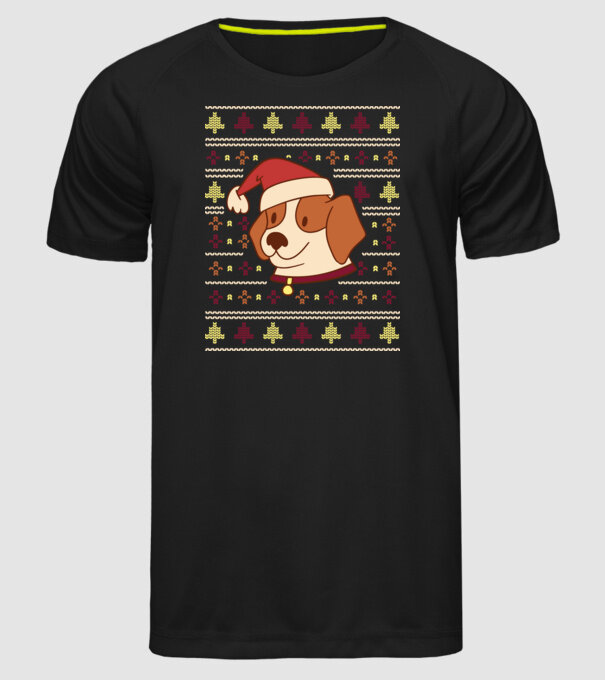 Pulover urât de Crăciun cu cățeluș drăguț model negru pe tricou