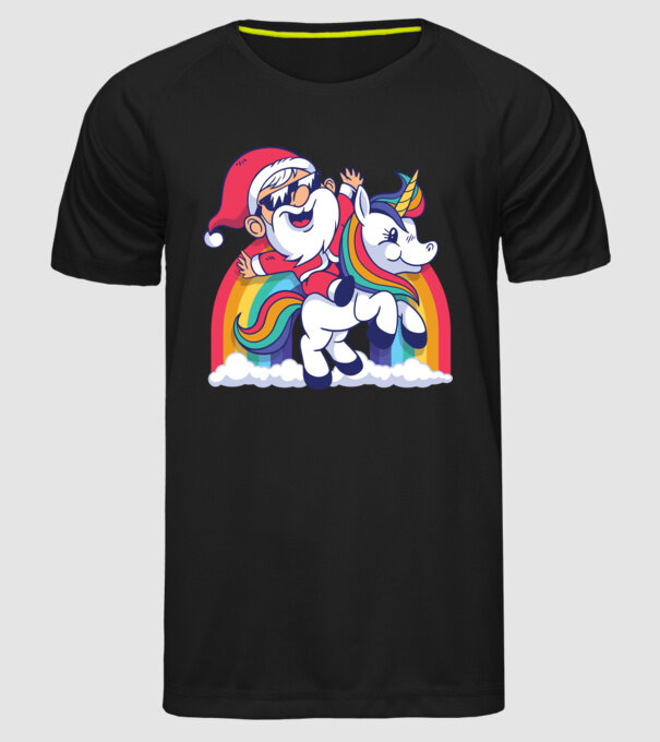 Moș Crăciun Drăguț Unicorn tricou model negru pe tricou