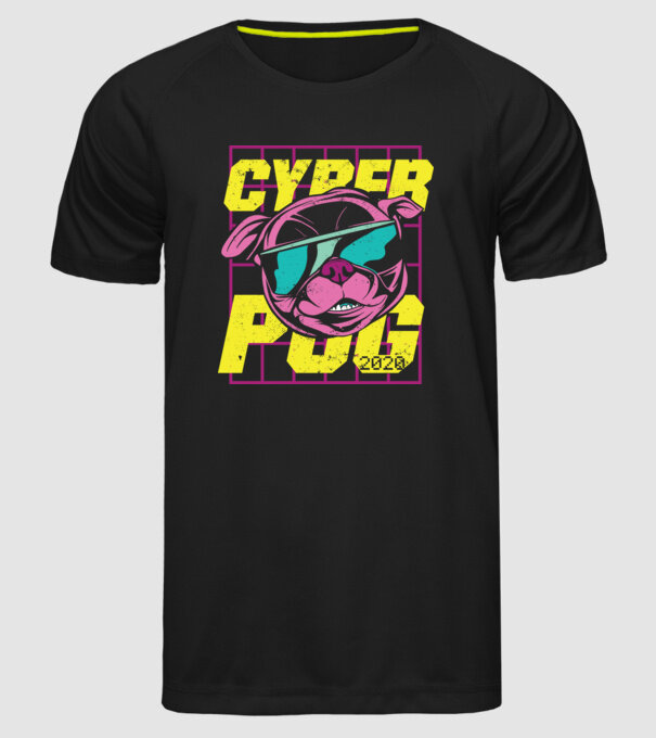 Mops Cyber Pug model negru pe tricou