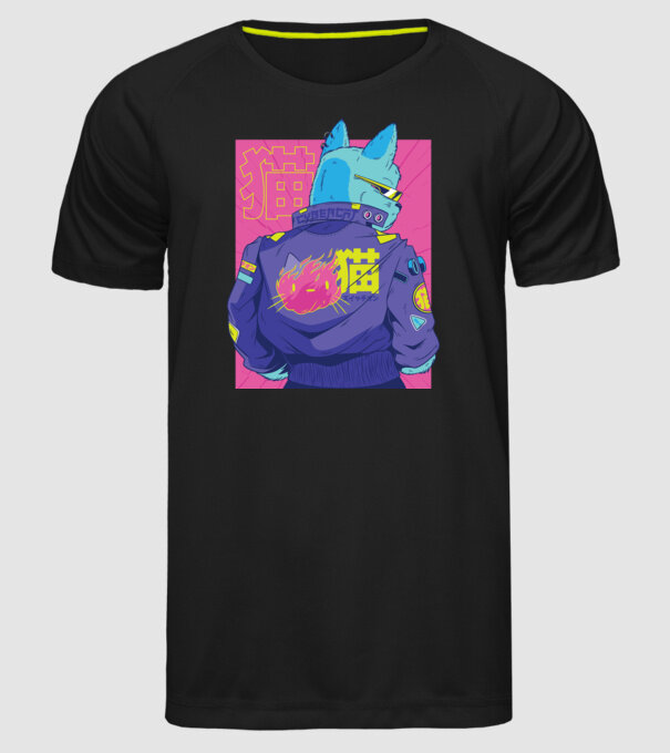 Pisică Cyberpunk model negru pe tricou