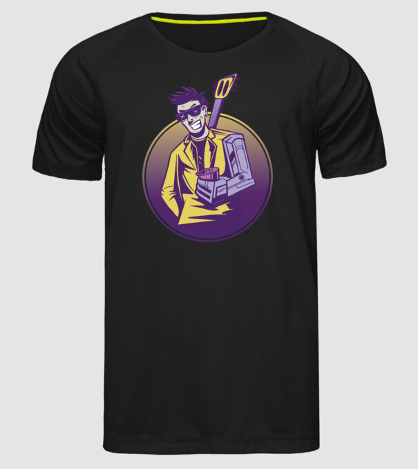Chitarist Cyberpunk model negru pe tricou