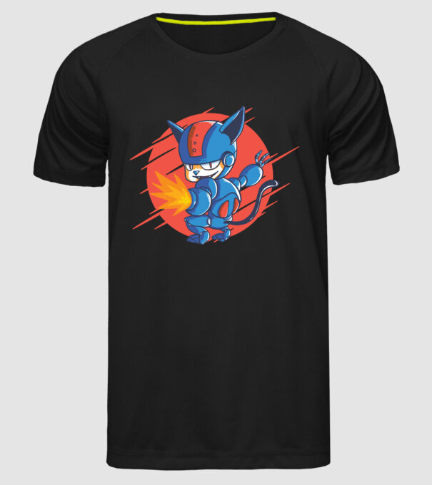 Pisică Cyborg Robot model negru pe tricou