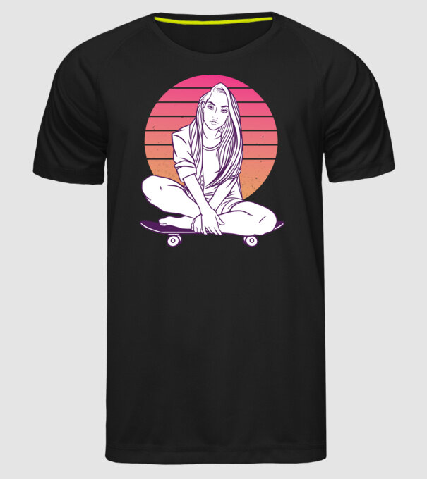 Fată Skateboarder model negru pe tricou