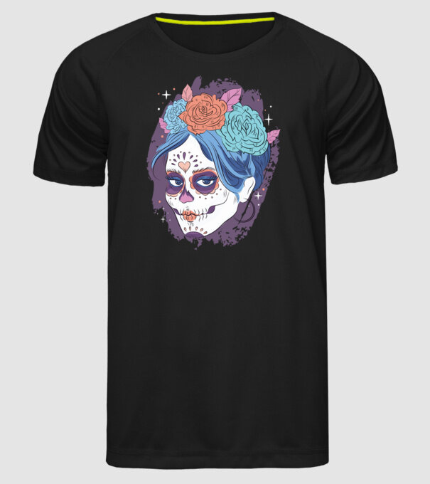 Dia de Los Muertos - Craniu cu flori model negru pe tricou