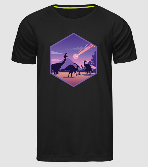 Dinozaur Meteor model negru pe tricou