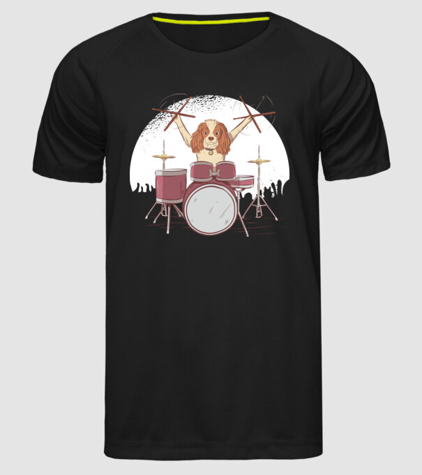 Câine Baterist model negru pe tricou