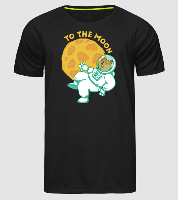 Dogecoin to the moon model negru pe tricou
