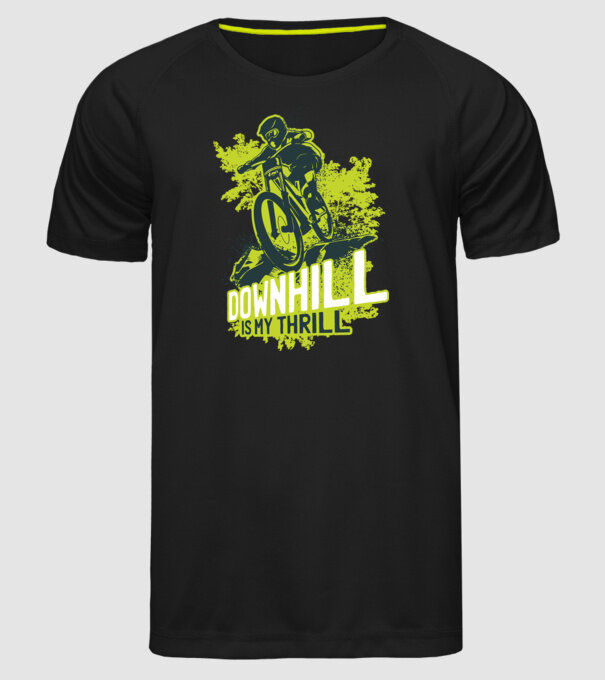 Downhill Is My Thrill tricou bicicletă model negru pe tricou