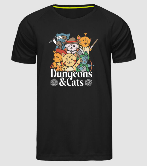 Dungeons and Cats - Joc de rol cu pisici model negru pe tricou