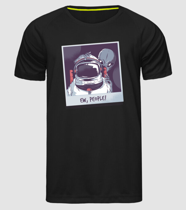 Ew, Oameni - Astronaut cu extraterestru model negru pe tricou