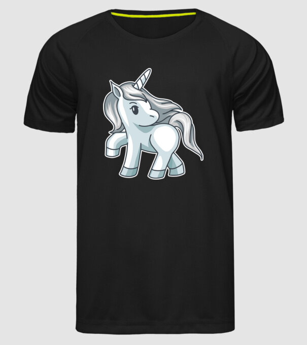 Unicorn de argint model negru pe tricou