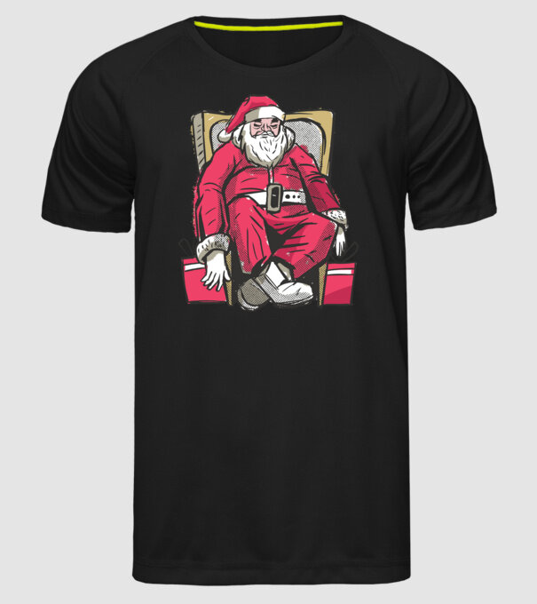 Moș Crăciun Obosit model negru pe tricou