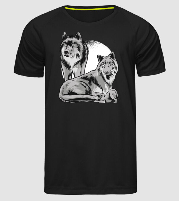 Familie de lupi model negru pe tricou
