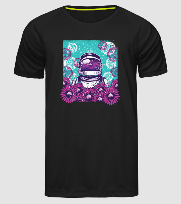 Floral Astronaut model negru pe tricou