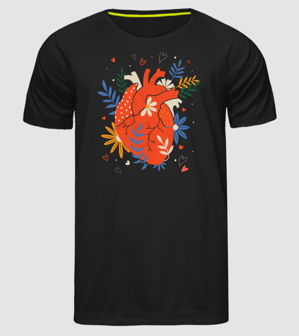 Inimă Floral model negru pe tricou
