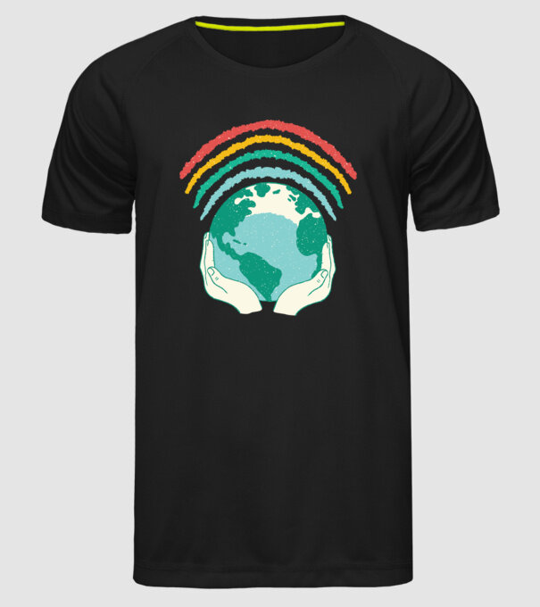 Pământ Wifi Curcubeu model negru pe tricou