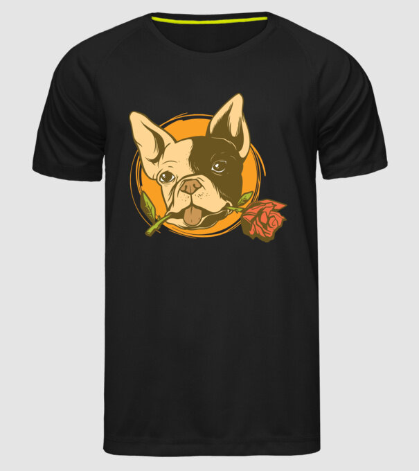 Bulldog francez cu trandafir model negru pe tricou
