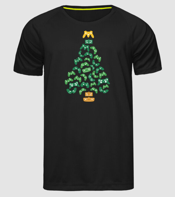 pom de Crăciun Gamer model negru pe tricou