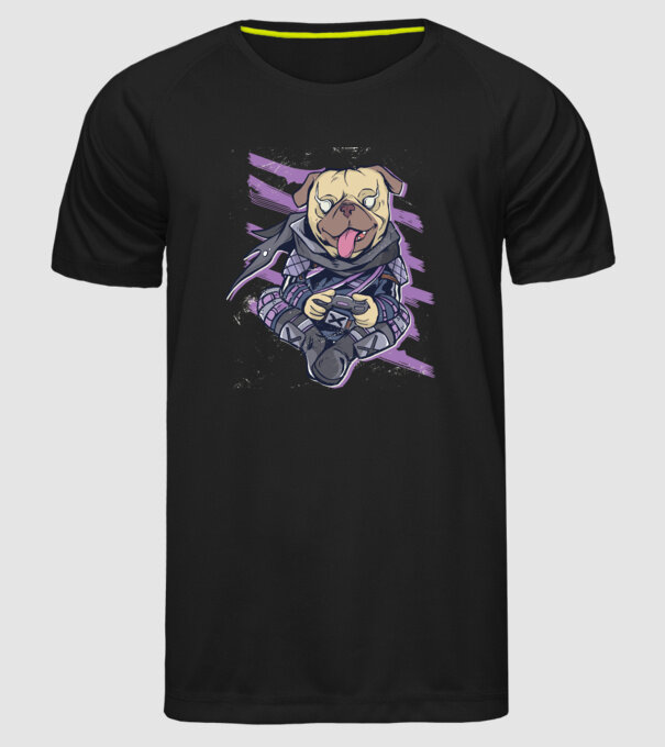 Mops Gamer model negru pe tricou