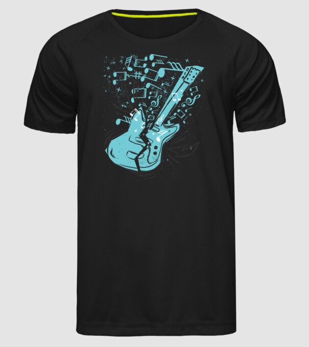 Tricou cu Chitară cu note model negru pe tricou