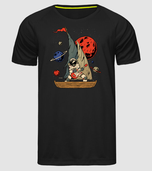 Astronaut Chitarist model negru pe tricou