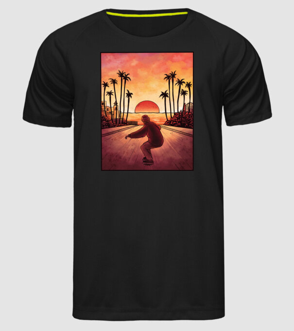Apus de soare Skateborder model negru pe tricou